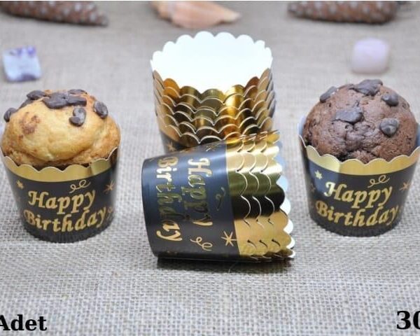 KAPSÜL 12 Lİ VARAKLI HAPPY BİRTHDAY SİYAH GOLD