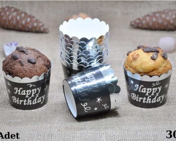 KAPSÜL 12 Lİ VARAKLI HAPPY BİRTHDAY SİYAH GÜMÜŞ