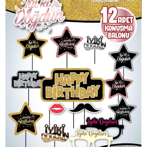 KONUŞMA BALONU SET 12 Lİ HAPPY BIRTHDAY