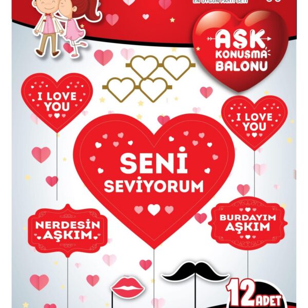 KONUŞMA BALONU SET 12 Lİ SENİ SEVİYORUM