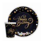 TABAK BARDAK HAPPY BİRİDAY SİYAH