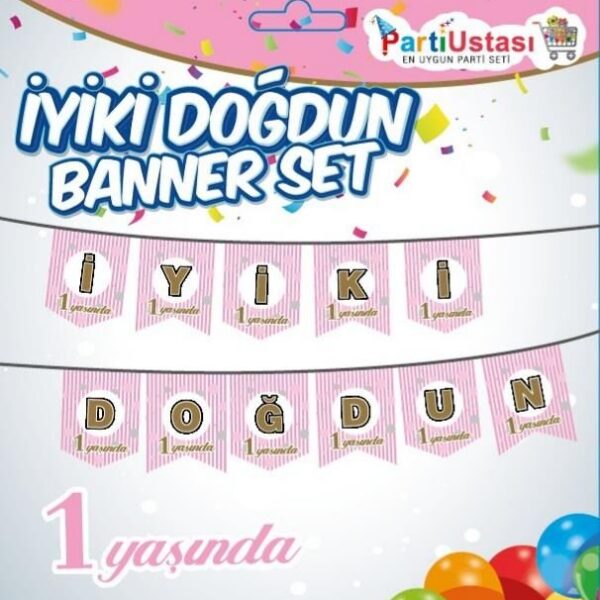 YAZI BANNER 1 YAŞ PEMBE