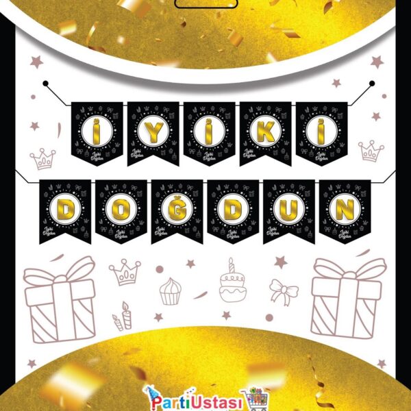 YAZI ZARF BANNER İYİKİ DOĞDUN SİYAH GOLD